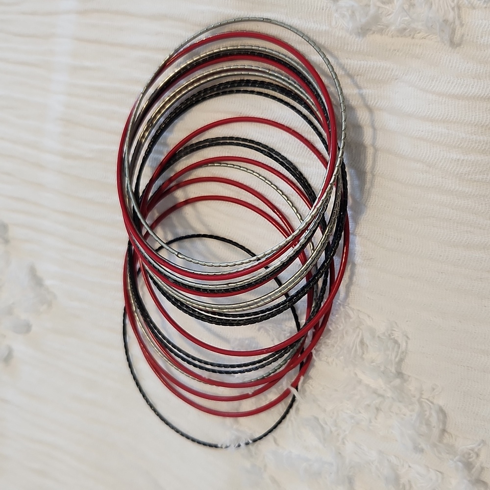 Red, Black, Silver Bangles